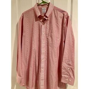 Brooks Brothers Men’s Button Down Regent Dress Shirt Red White Stripes Size 16.5